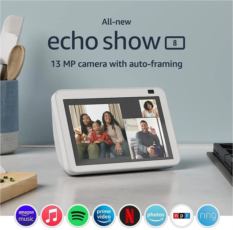 Echo Show 8 (2nd Gen, 2021 Release) | HD smart display with Alexa and 13 MP camera | Glacier White (Arabic or English)