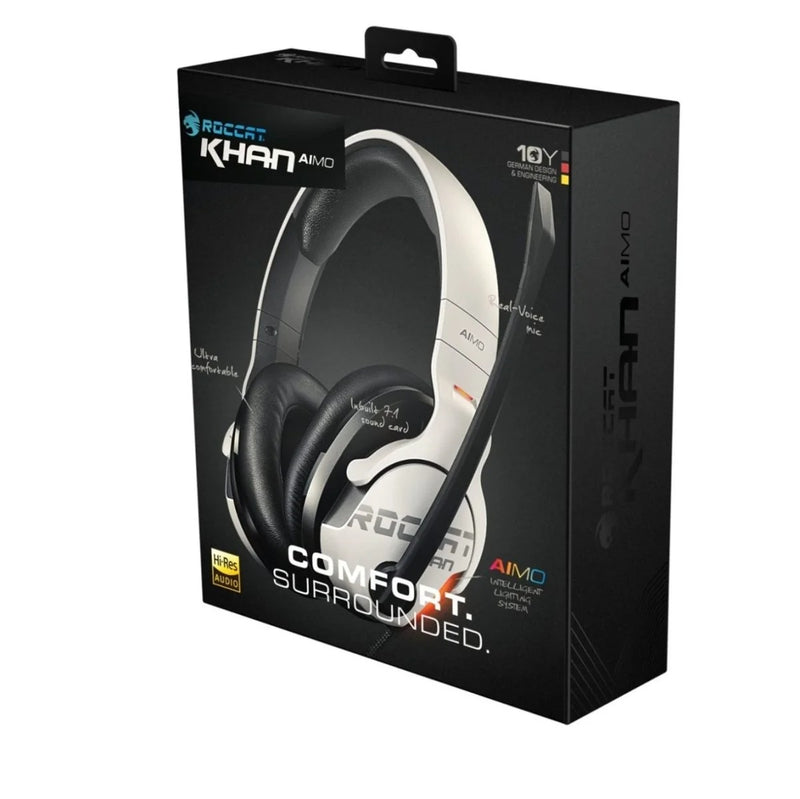 ROCCAT Khan AIMO RGB Wired Hi-Res 7.1 Surround Sound Gaming Headset – White