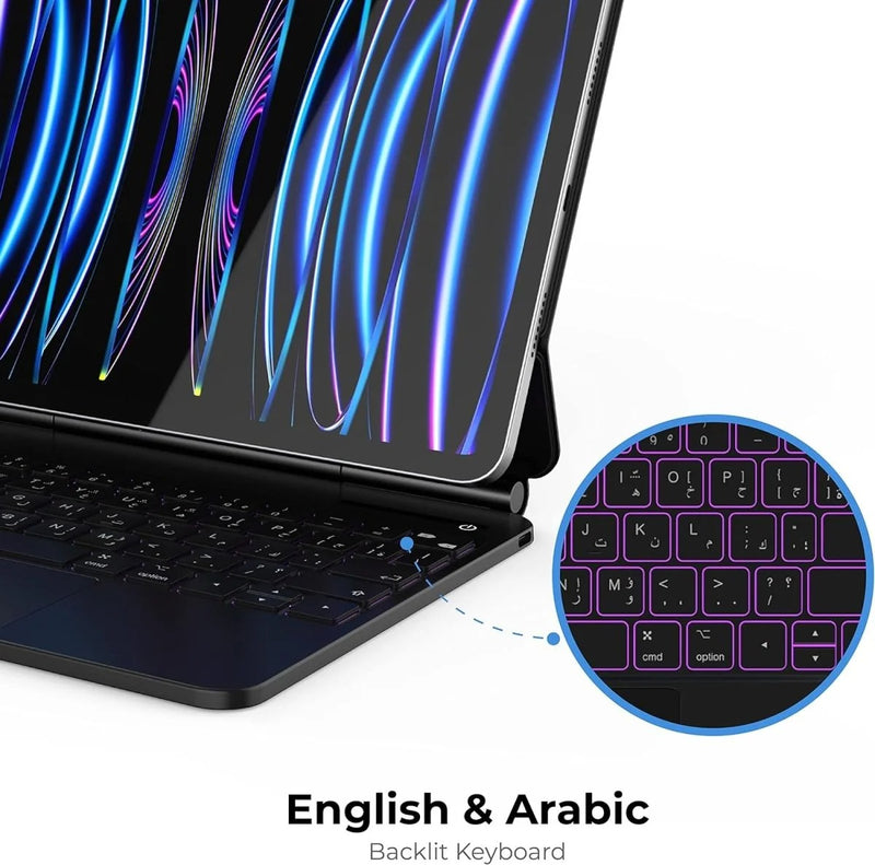 Blupebble Magic Folio Detachable Magnetic Keyboard English and arabic for iPad Pro 6th Gen. (12.9 inches)