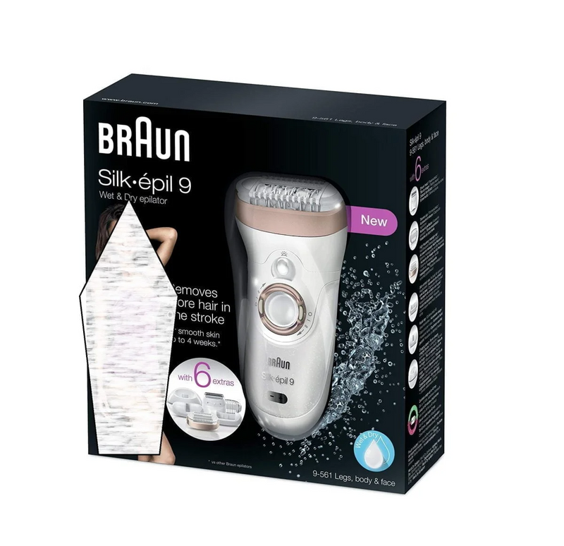 Braun Silk-épil 9 9-561 Wet and Dry Cordless Epilator+ 6 Extras