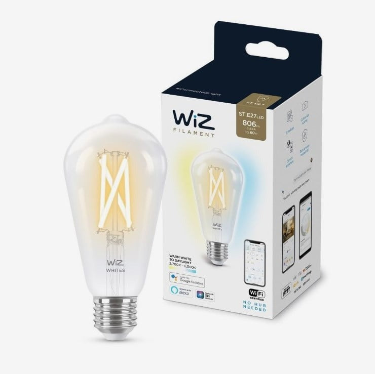 WiZ Filament Clear ST64 E27 Smart Light Bulb – Tunable White (60W)