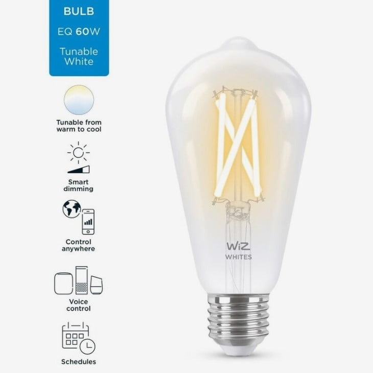 WiZ Filament Clear ST64 E27 Smart Light Bulb – Tunable White (60W)