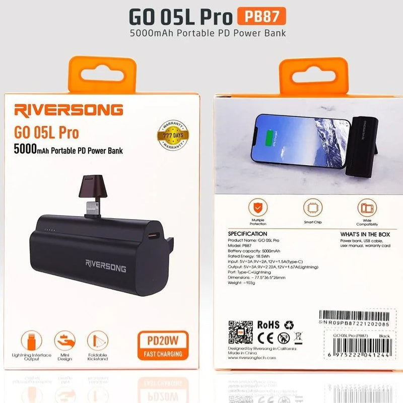 Riversong 5000 mAH Portable PD Power Bank Lightning for iPhone- Go 05l Pr