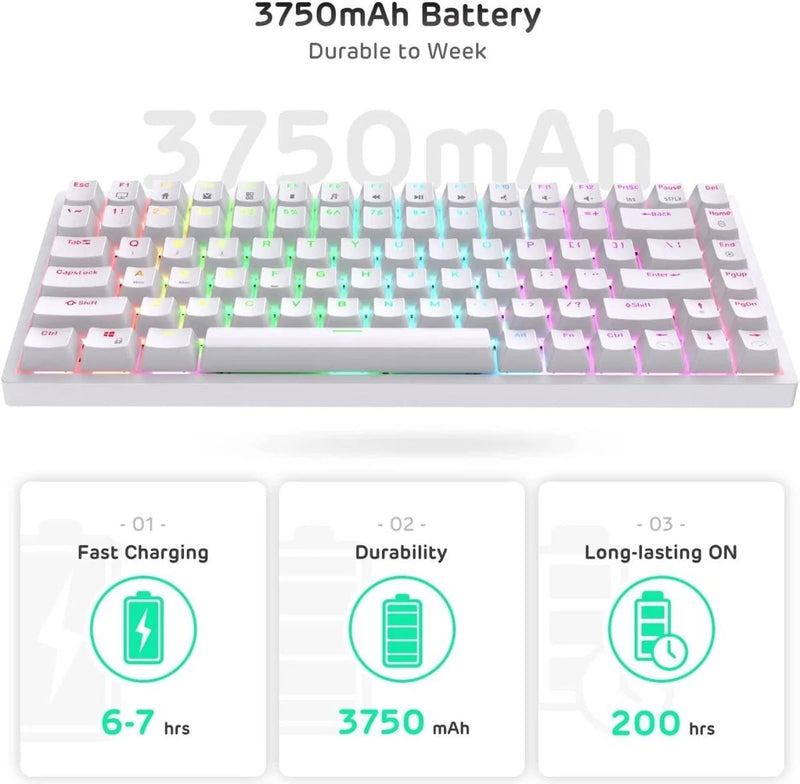 RK Royal Kludge RK84 Wireless 75% RGB Mechanical Gaming Keyboard,Brown Switch – White